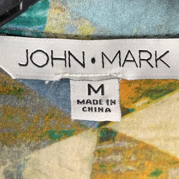 John Mark Shirt Womens Medium Multi Geometric Floral Patchwork Button Up Boho - Picture 3 of 8
